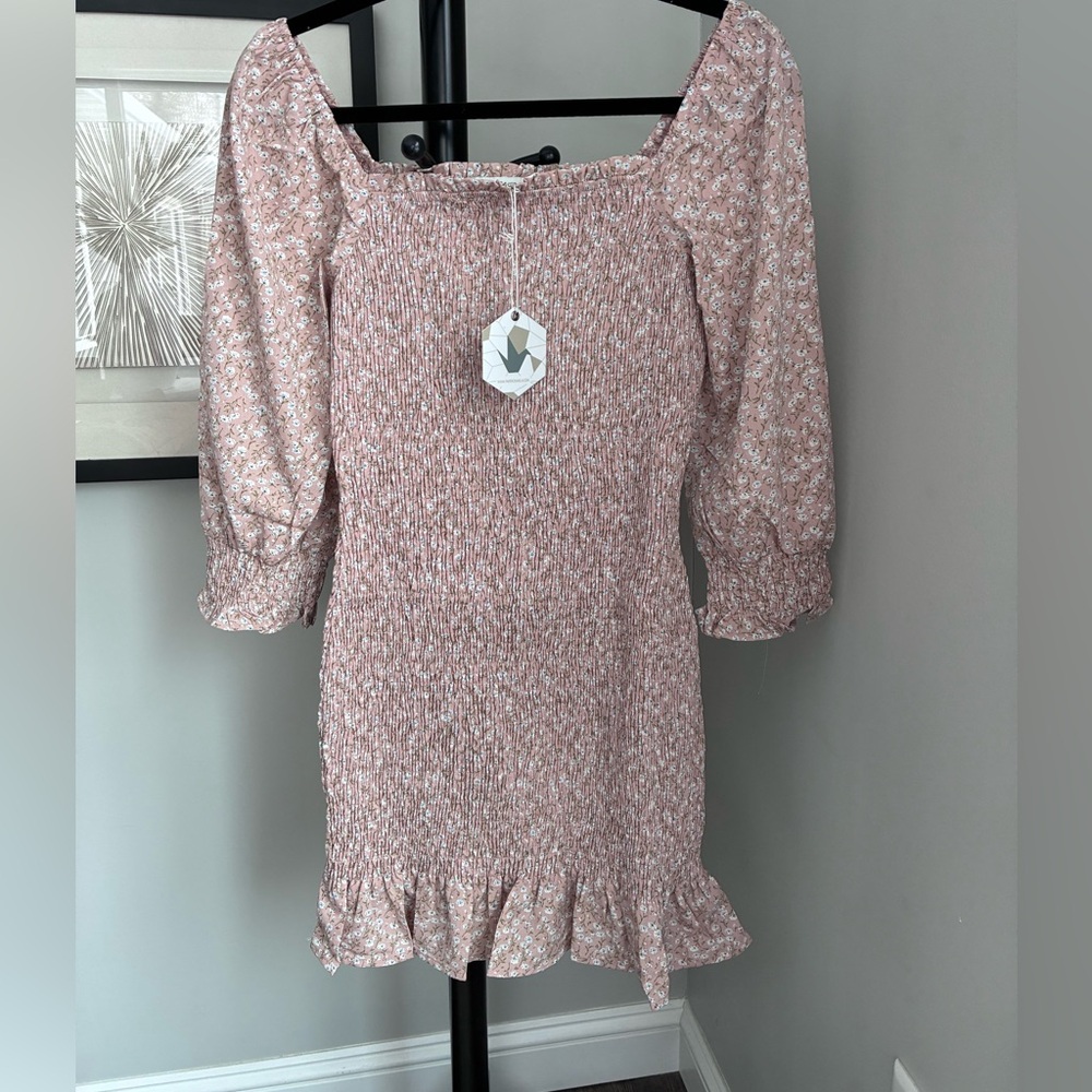 Paper Crane Pink Floral Long Sleeve Dress